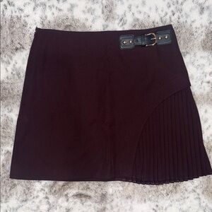 Elegant Burgandy Pleated Skirt with Buckle Detail